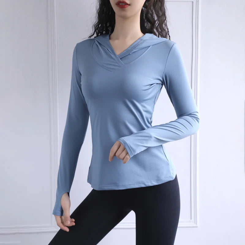2025 Thumb Hole Quick-Dry Hoodies Women Back Mesh Breathable Fitness Hooded Shirts Woman Loose Fit Casual Sports Wear T-Shirts