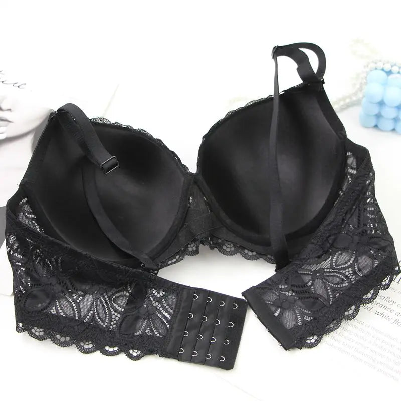 New Sexy Floral Lace Kint Underwire Push Up Bras Padded Bow Thin Mold CDE Cup Underwear For Women Plus Size Breathable Lingerie