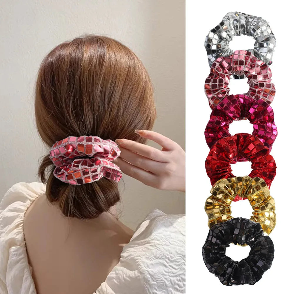 Square sequined large intestine hair band high elastic ponytail women's high-end fabric headrope hair accessories