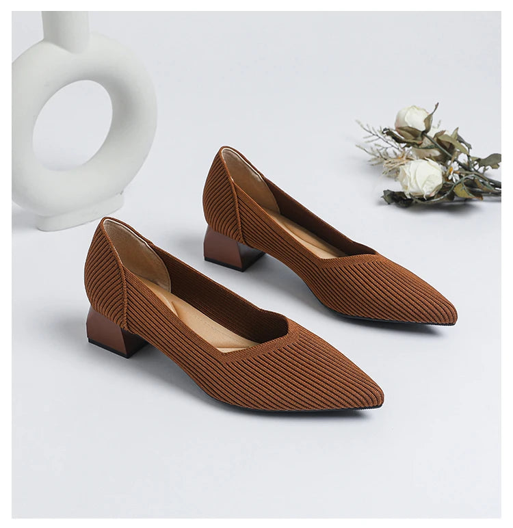 2026 New Women's High Heels Large 42/43 Fashion Pointed Anti slip Rubber Bottom Knitted Breathable Shoes