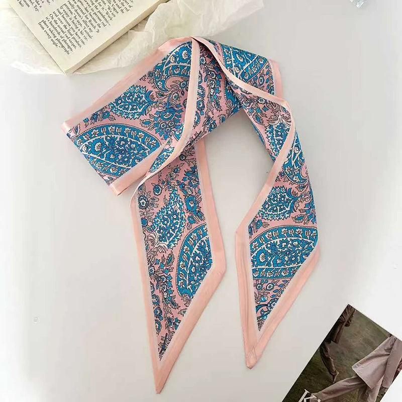 Luxury Brand Model Striped Printing Bag Handbag Handle Ribbon Scarf Small Silk Scarf Women Hair Band Neck Scarves Neckerchief
