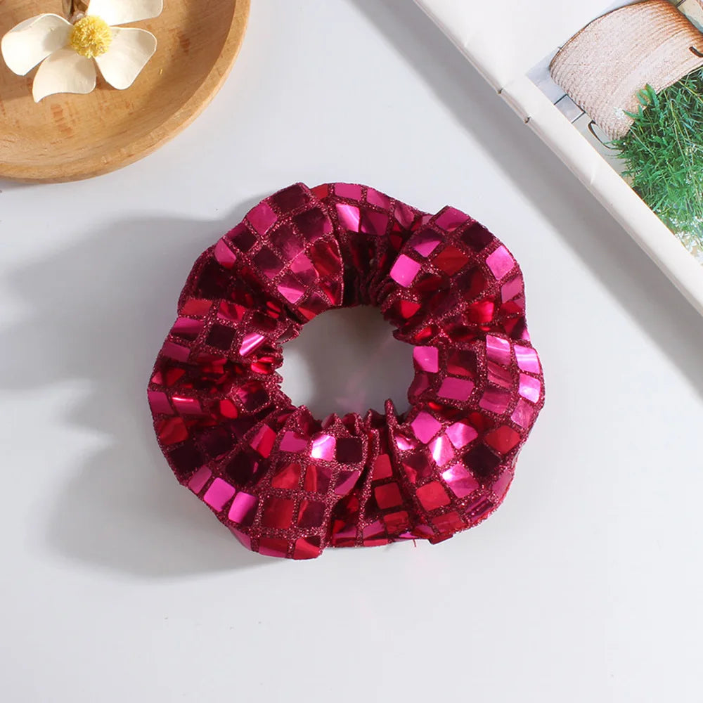 Square sequined large intestine hair band high elastic ponytail women's high-end fabric headrope hair accessories