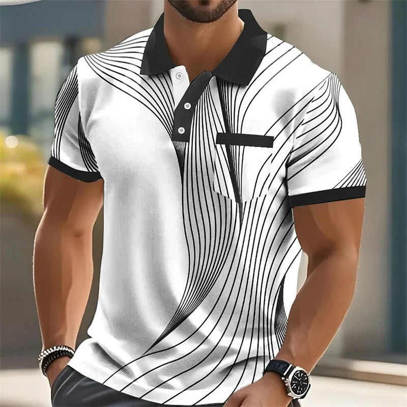 Summer Fashion Short Sleeve Men's Polo Shirt Striped 3D Printed Lapel Men's Top High Quality Men's Shirt Casual Wear
