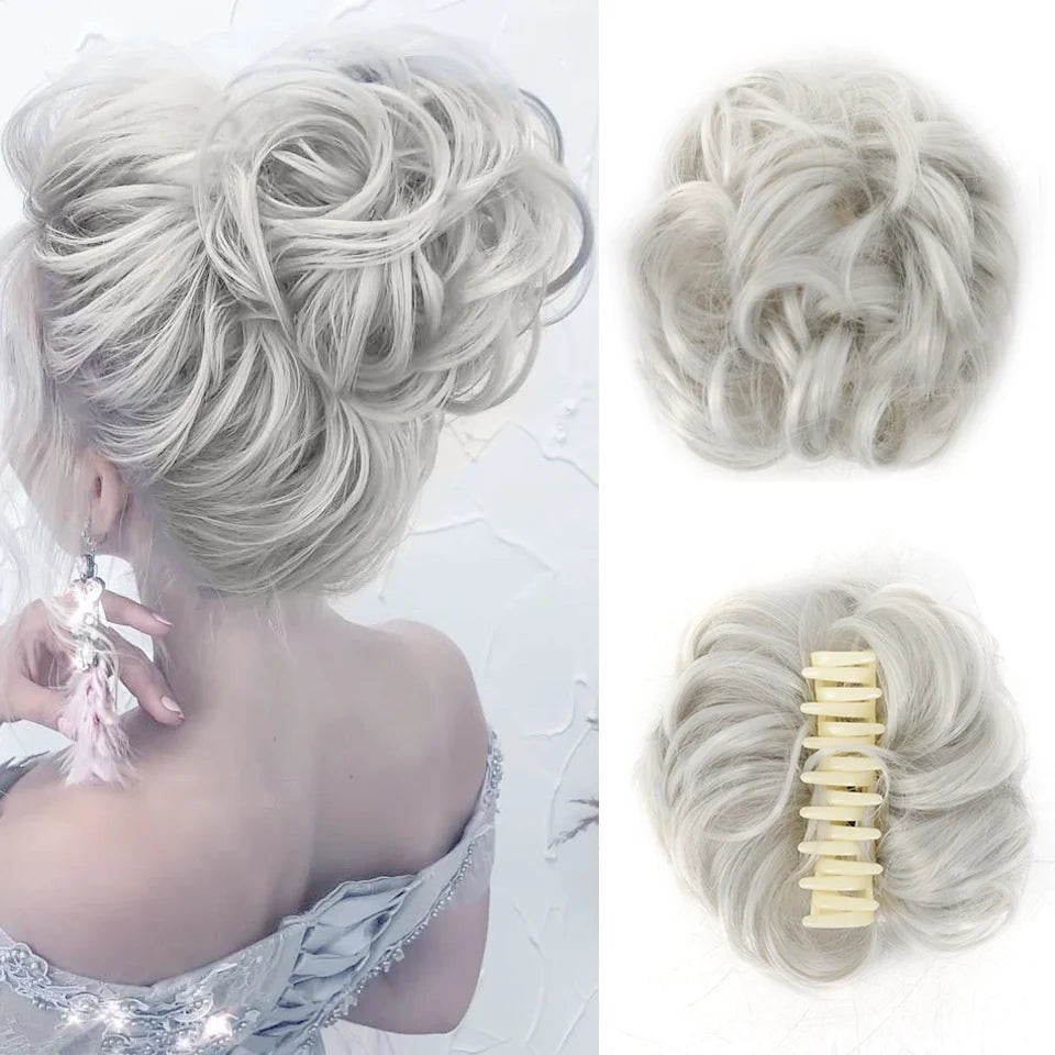 Claw Clip Messy Chignon Wavy Curly Hair Bun Clip in Claw Ponytail Synthetic Tousled Updo Scrunchie Hairpiece for Women