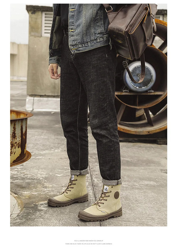 Canvas Shoes Men Boots Leisure High Top Ankle Boots Male Flat Footwear Military Boots Couple Shoes Casual Spring Autumn Boots