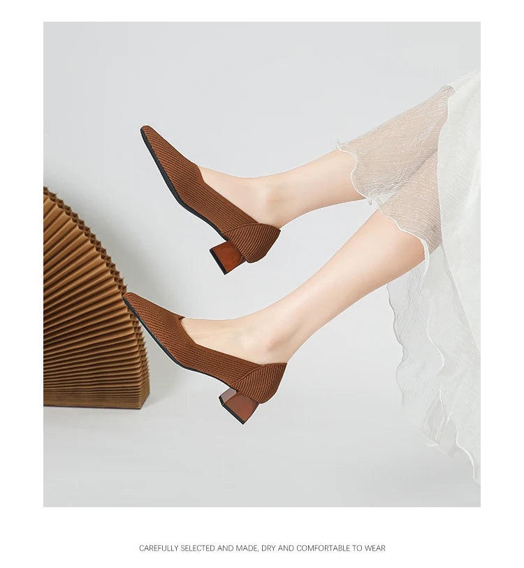 2026 New Women's High Heels Large 42/43 Fashion Pointed Anti slip Rubber Bottom Knitted Breathable Shoes