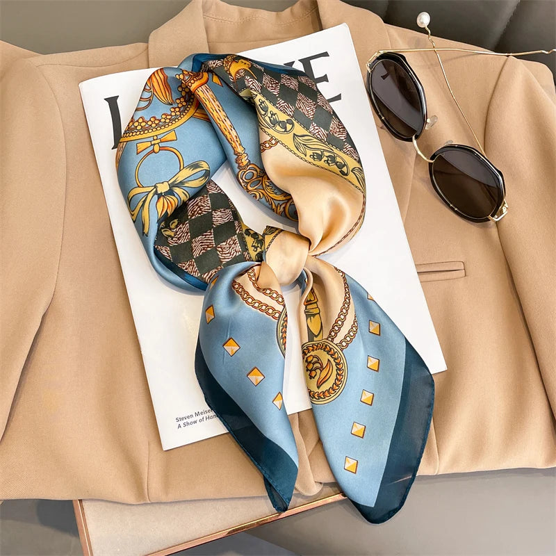 2025 Luxury 70cm Silk Square Scarf Women Print Satin Neck Tie Female Hair Wrist Bandana Headkerchief Shawl Wrap Hijab Echarpe