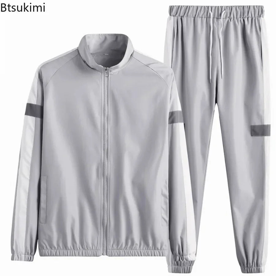 2026 New Men's Casual Sets Men Tracksuit Oversized Trend Patchwork Design Hooded Jacket+pants Two-pieces Men Running Sports Suit