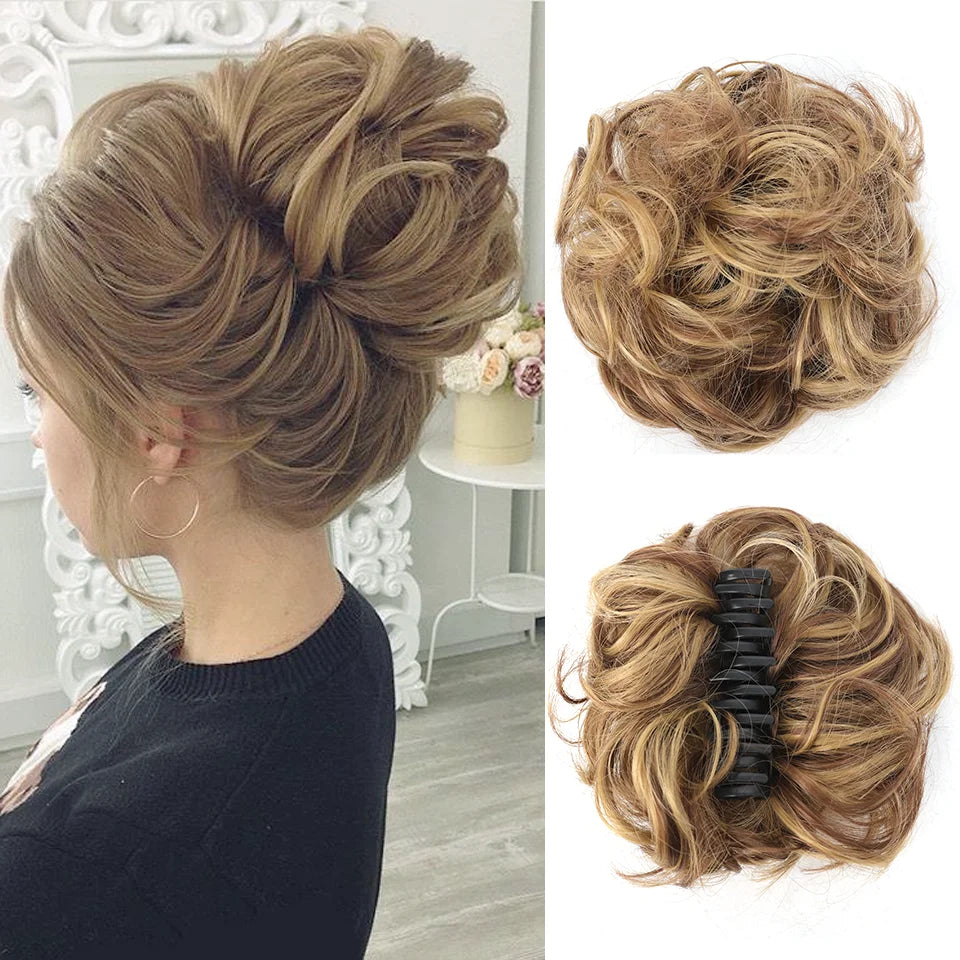 Claw Clip Messy Chignon Wavy Curly Hair Bun Clip in Claw Ponytail Synthetic Tousled Updo Scrunchie Hairpiece for Women