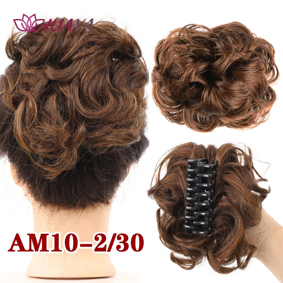 HUAYA Synthetic Messy Curly Claw Hair Bun Chignon Hair Extensions Scrunchy Fake False Hair With Tail for Women Hairpieces