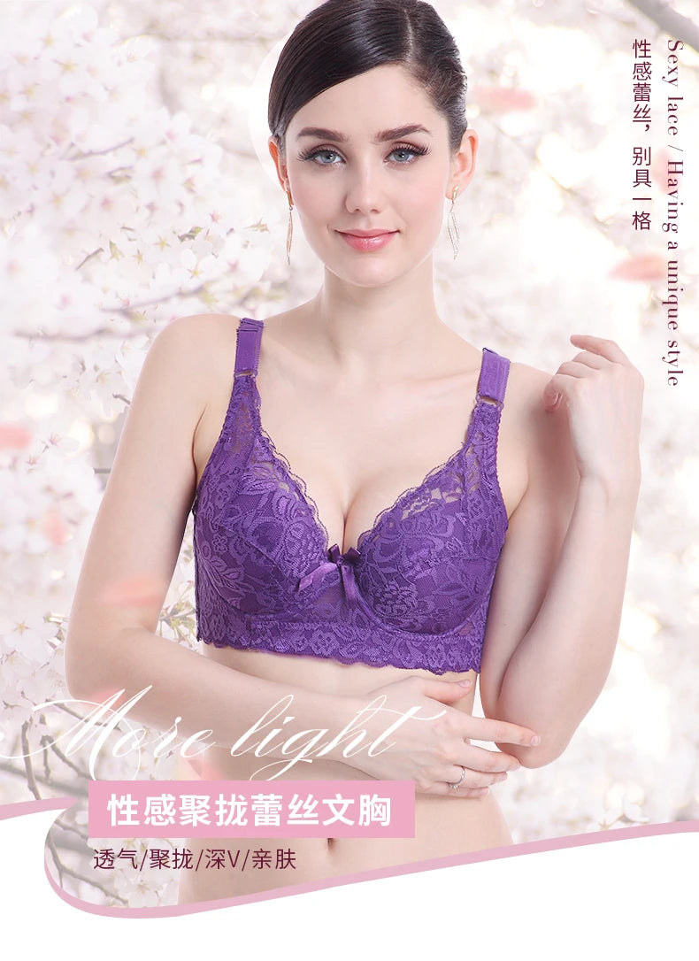40 90 46 Underwear Plus Large Size Underwire Top Bh bralette Lace Sexy Women's Bra Intimates Deep V Brassiere B C D Cup Lace Bra