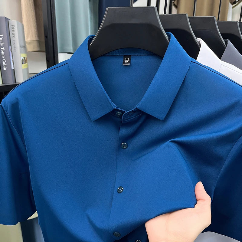 Mens Summer Business Short Sleeved Shirt Seamless Construction High Stretch Easy Care for AllDay Comfort
