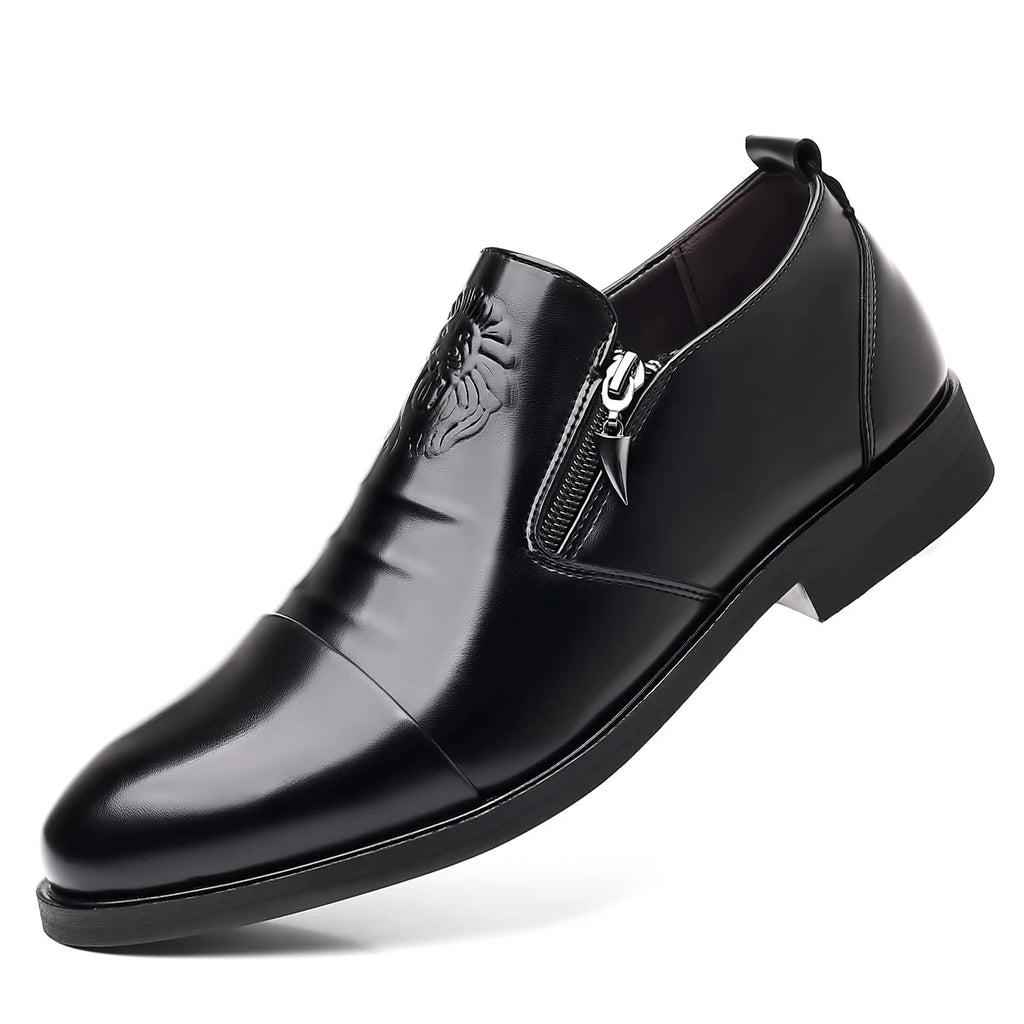 Luxury Men Oxford Shoes Retro Lion Head Zip Men Dress Shoes Office Business Loafer High Quality Men Party Wedding Shoes 2024 New