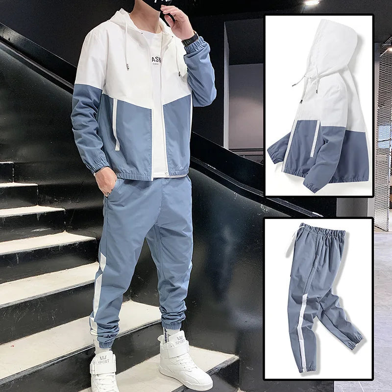 M-6XL New Men's Sportswear Set from Japan South Korea Autumn Casual Wear Men's Hooded Jacket Leg Tied Pants Trendy Casual Suit