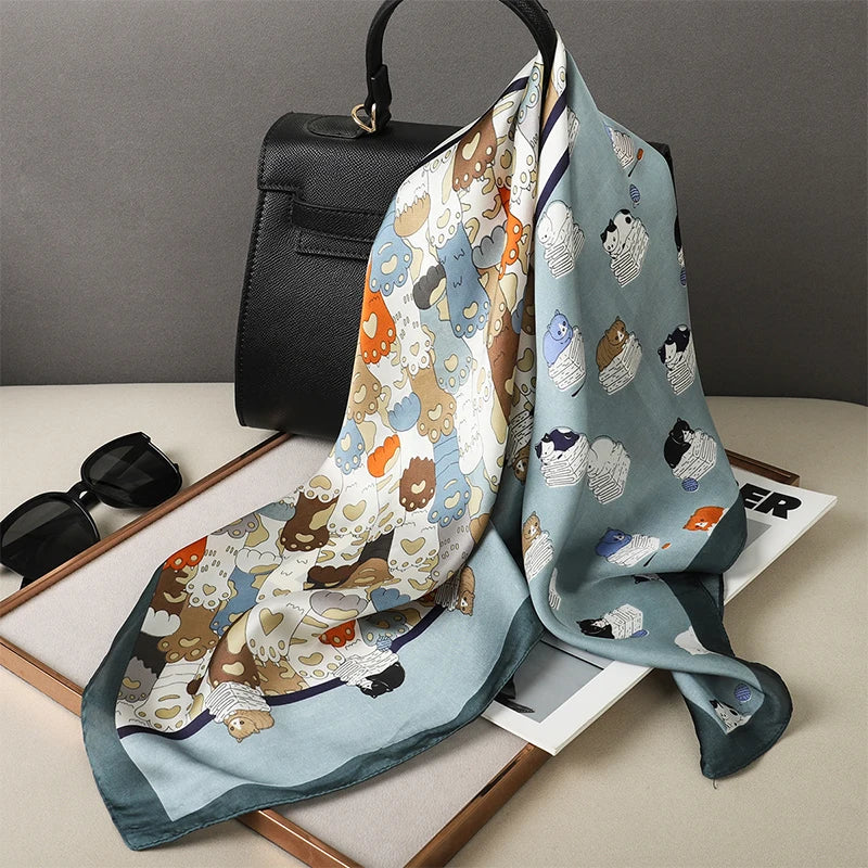 2025 Luxury 70cm Silk Square Scarf Women Print Satin Neck Tie Female Hair Wrist Bandana Headkerchief Shawl Wrap Hijab Echarpe