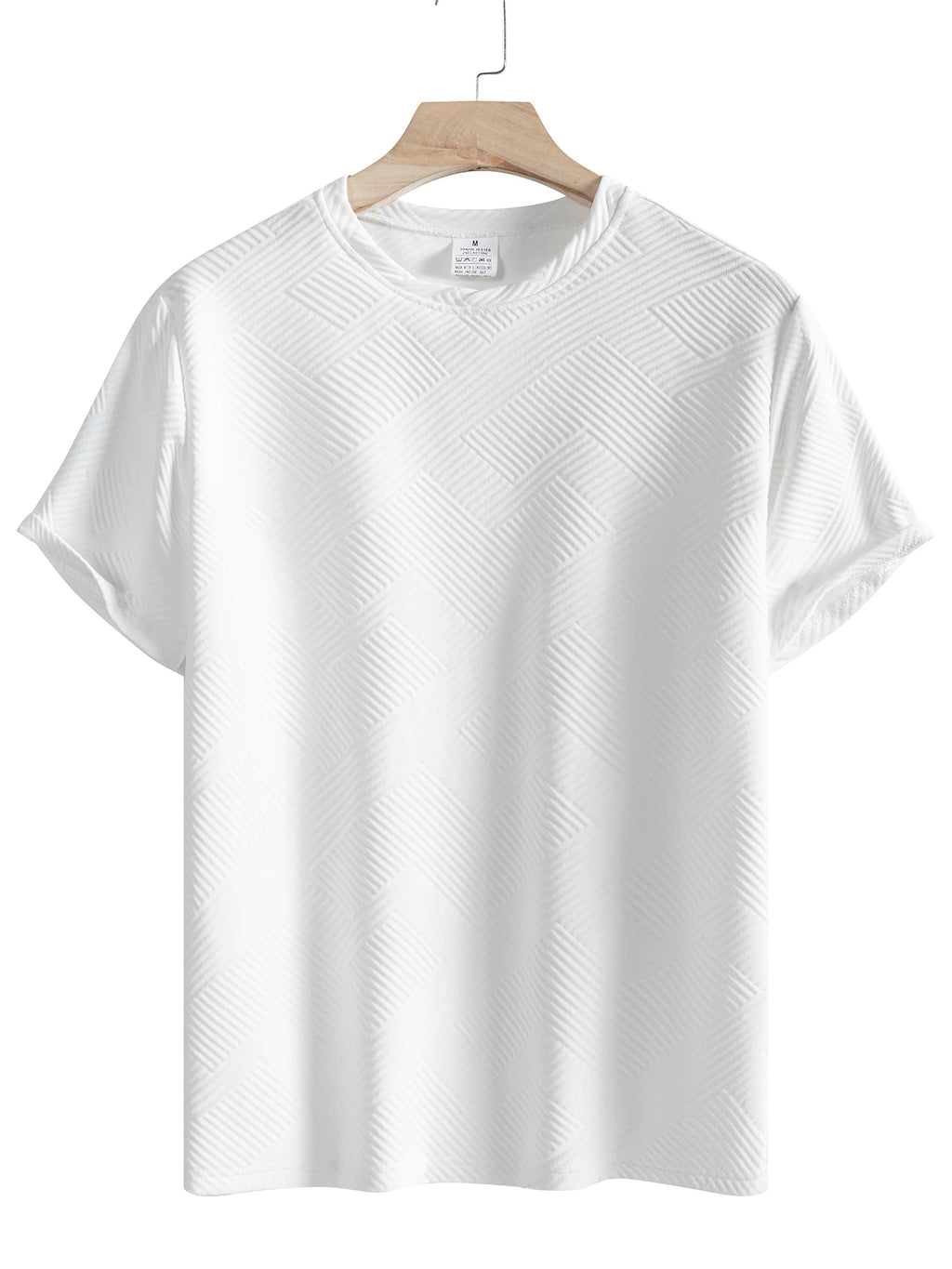 Men's Crew Neck Short Sleeve T-Shirt Diamond Jacquard Textured Breathable Solid Color Casual Summer Basic Tops