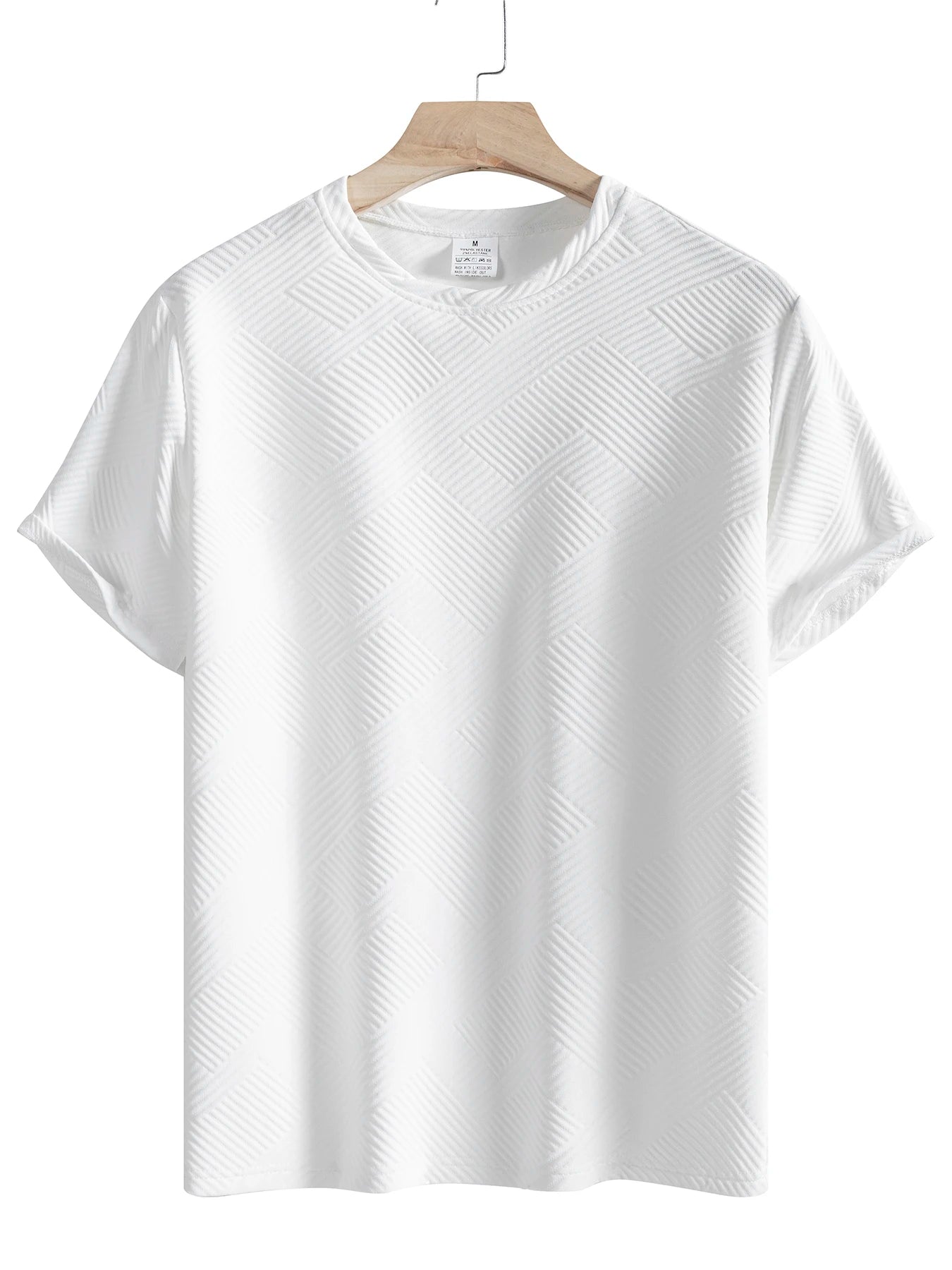 Men's Crew Neck Short Sleeve T-Shirt Diamond Jacquard Textured Breathable Solid Color Casual Summer Basic Tops