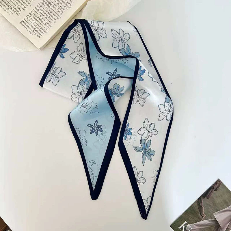 Luxury Brand Model Striped Printing Bag Handbag Handle Ribbon Scarf Small Silk Scarf Women Hair Band Neck Scarves Neckerchief