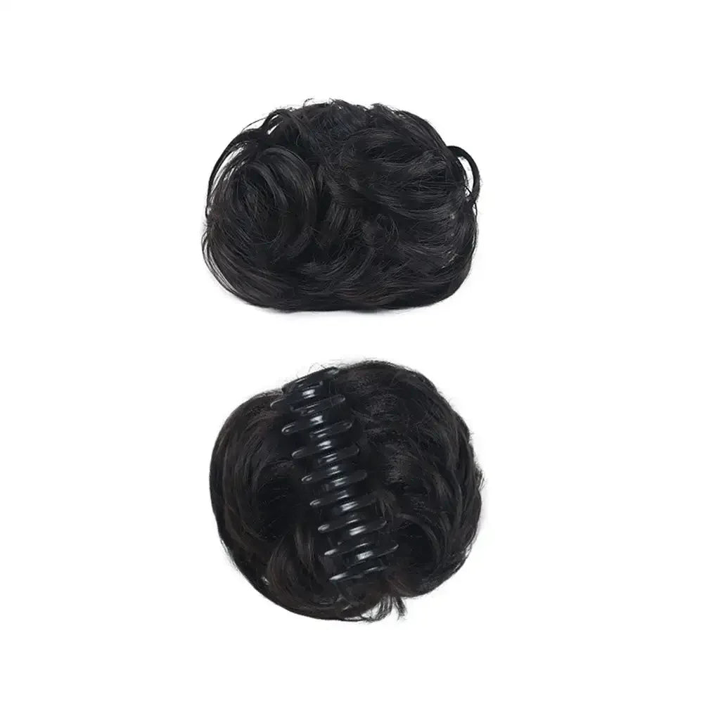 Girls Curly Scrunchie Chignon Band Brown Black Synthetic Hair Ring Wrap On Messy Bun Ponytails Straight Hair Tie