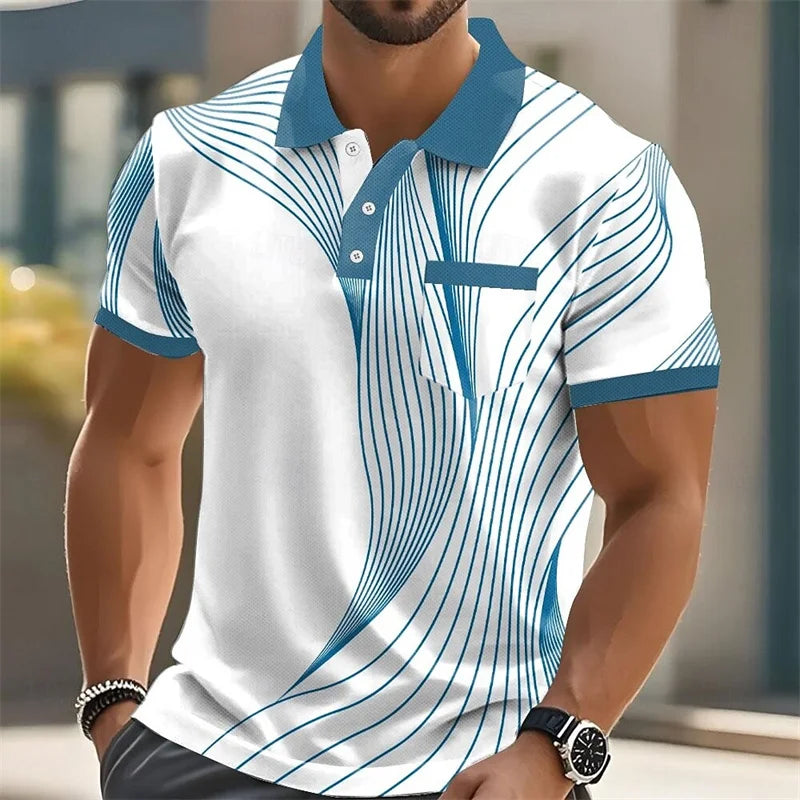 Summer Fashion Short Sleeve Men's Polo Shirt Striped 3D Printed Lapel Men's Top High Quality Men's Shirt Casual Wear