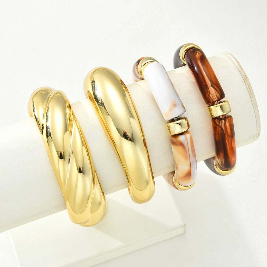 4 Pcs Exaggeration Irregular Geometric Wide Metal Bangles Women Acrylic Punk Chunky Cuff Elasticity Bracelets Minimalist Jewelry