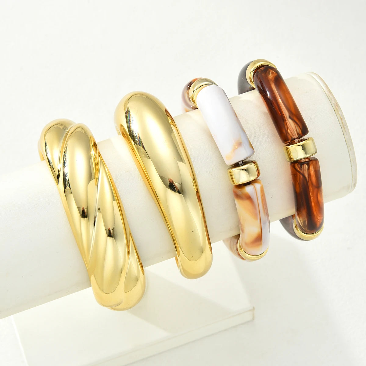 4 Pcs Exaggeration Irregular Geometric Wide Metal Bangles Women Acrylic Punk Chunky Cuff Elasticity Bracelets Minimalist Jewelry