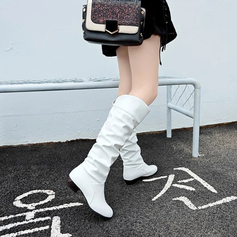 Autumn and Winter New Knee High Boots Women Designer Heel High Black Boots Women's Leather Boots Plus Size 35-43 Botas De Mujer