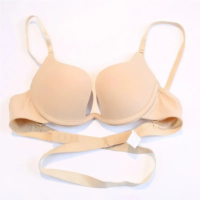 Summer Backless Bras Women Invisible Deep U Lingerie Sexy Crossband Underwear Low Cut Push Up Open back Bra Intimates Female Bra