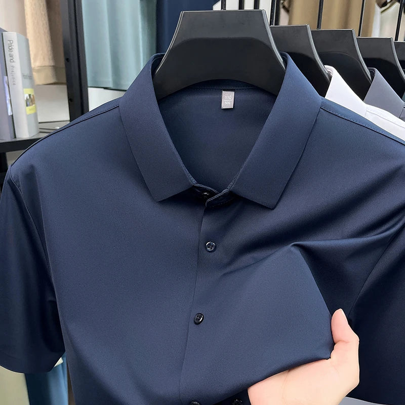 Mens Summer Business Short Sleeved Shirt Seamless Construction High Stretch Easy Care for AllDay Comfort