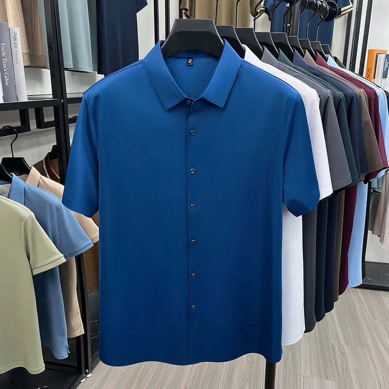 Mens Summer Business Short Sleeved Shirt Seamless Construction High Stretch Easy Care for AllDay Comfort
