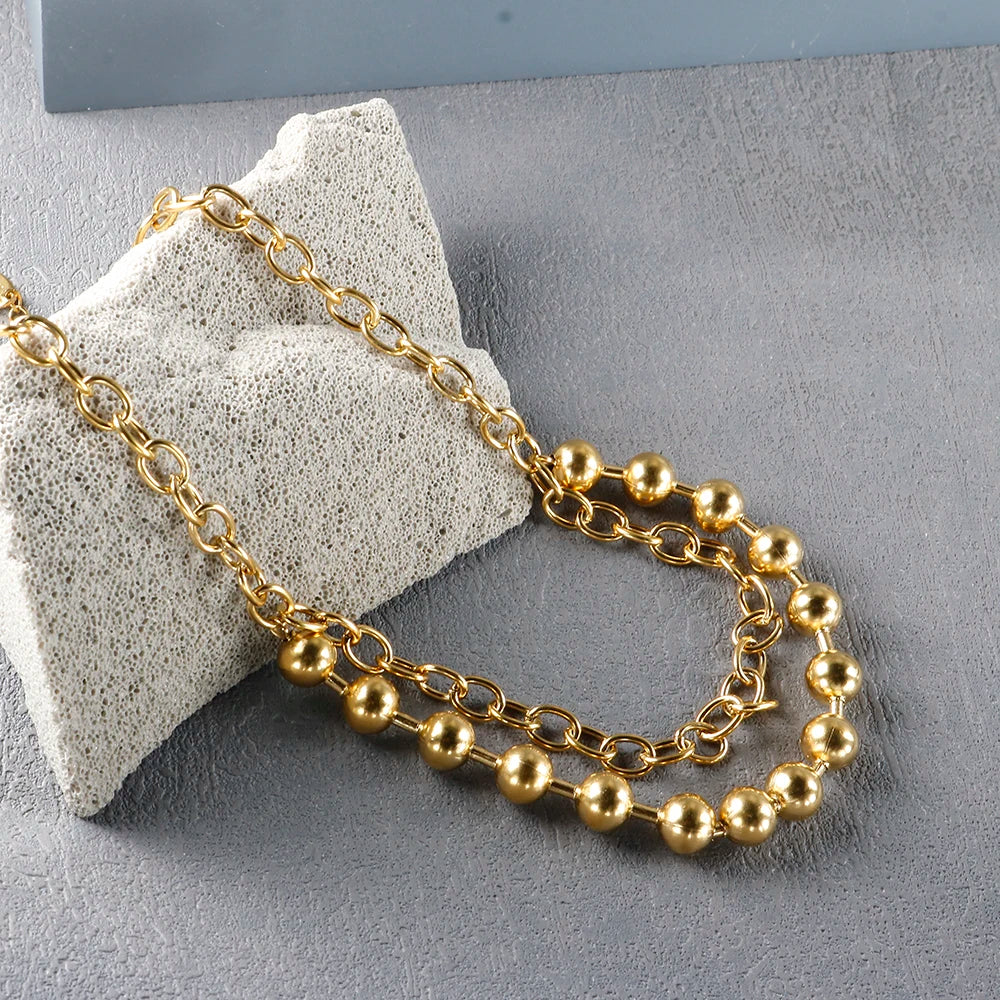 Stainless steel creative ball chain necklace for women, minimalist jewelry by Hotfashionitems, shown on a neutral background.
