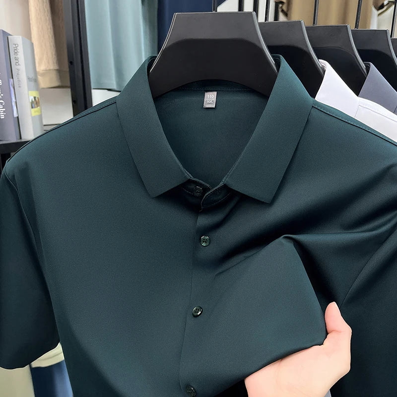 Mens Summer Business Short Sleeved Shirt Seamless Construction High Stretch Easy Care for AllDay Comfort