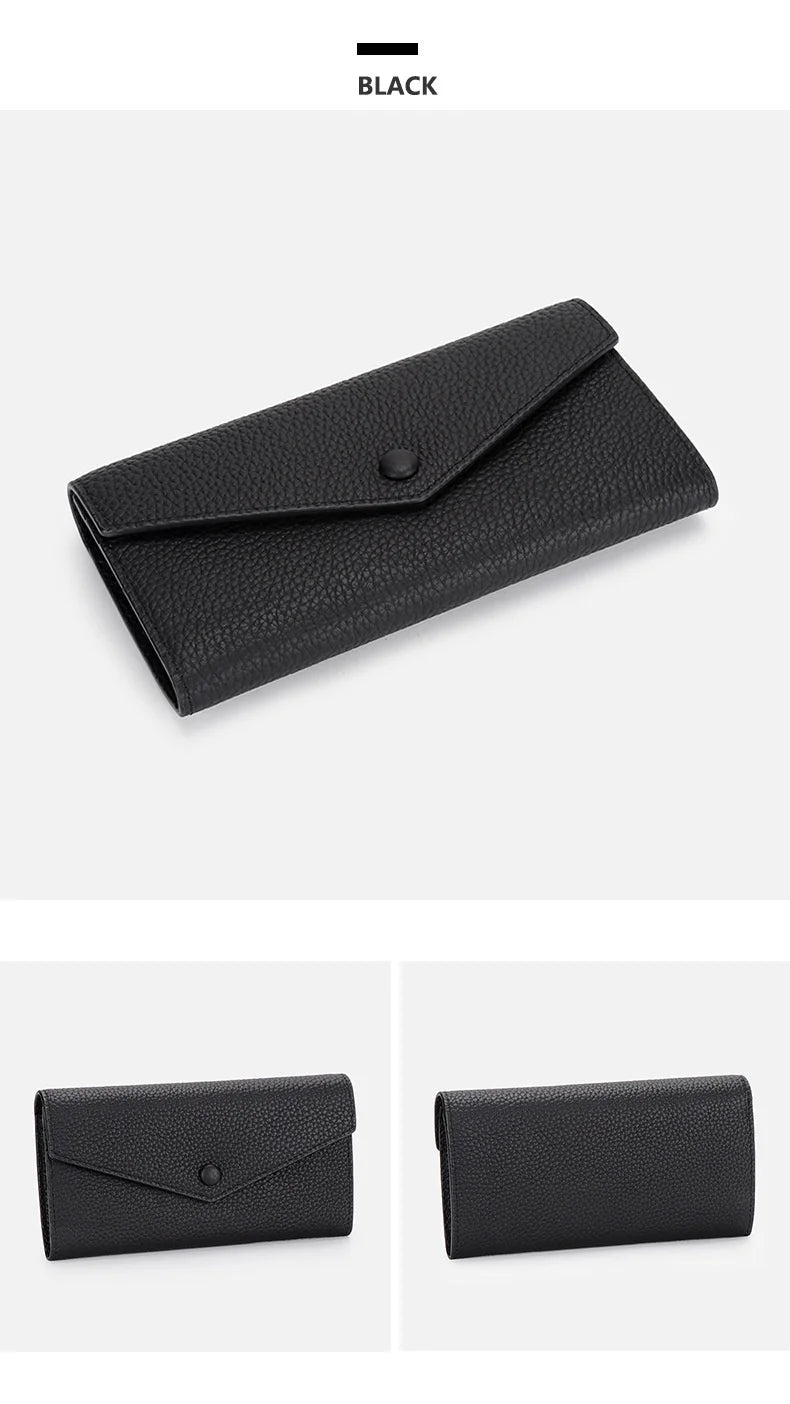 Ladies Genuine Leather Long Wallet Women's Large Capacity Clutch Wallet Envelope Multifunctional Mobile Phone Wallet Purse