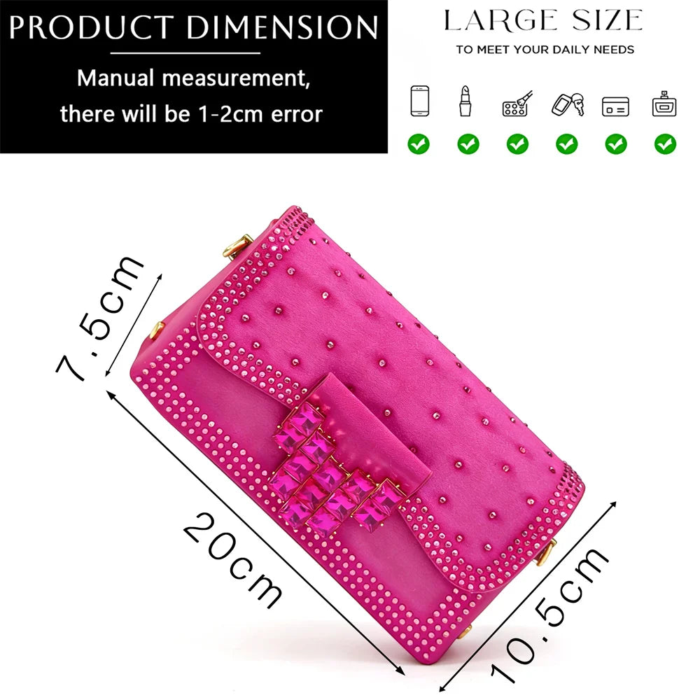 Venus Chan 2026 INS Italy Elegant Rhinestone Pointed Toe High Heels & Matching Bag Set - Perfect for Women's Parties & Weddings
