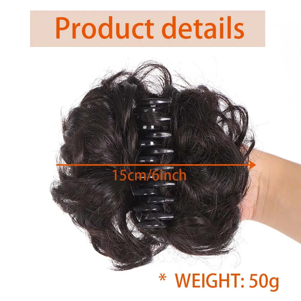 Synthetic Chignon Messy Bun Claw Clip in Hair Piece Wavy Curly Hair Bun Ponytail Extensions Scrunchie Hairpieces for Women