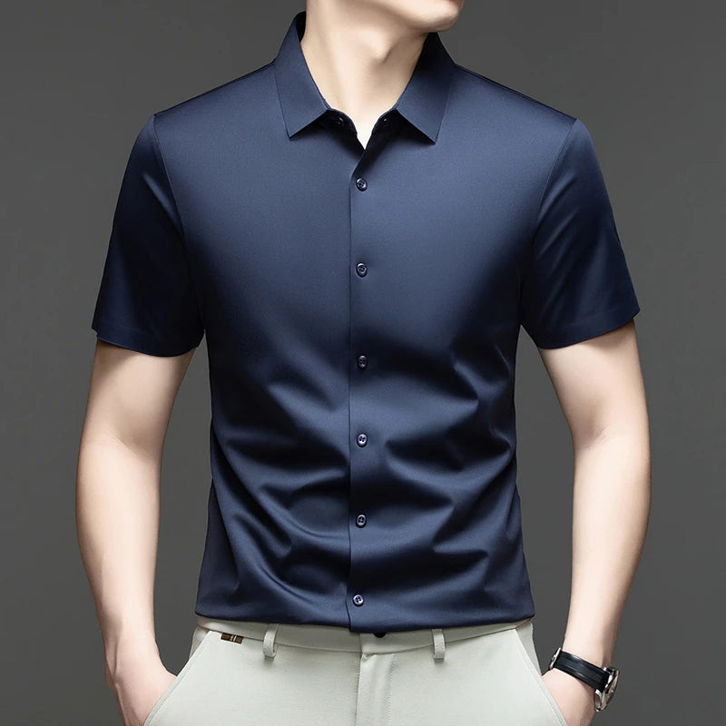Mens Summer Business Short Sleeved Shirt Seamless Construction High Stretch Easy Care for AllDay Comfort