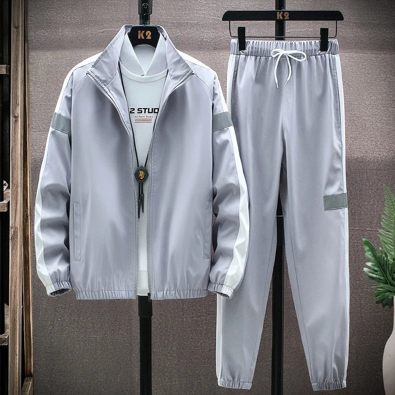 New Spring Men Casual Sets Mens Hooded Tracksuit Sportswear Jackets+Pants 2 Piece Sets Hip Hop Running Sports Suit 5XL