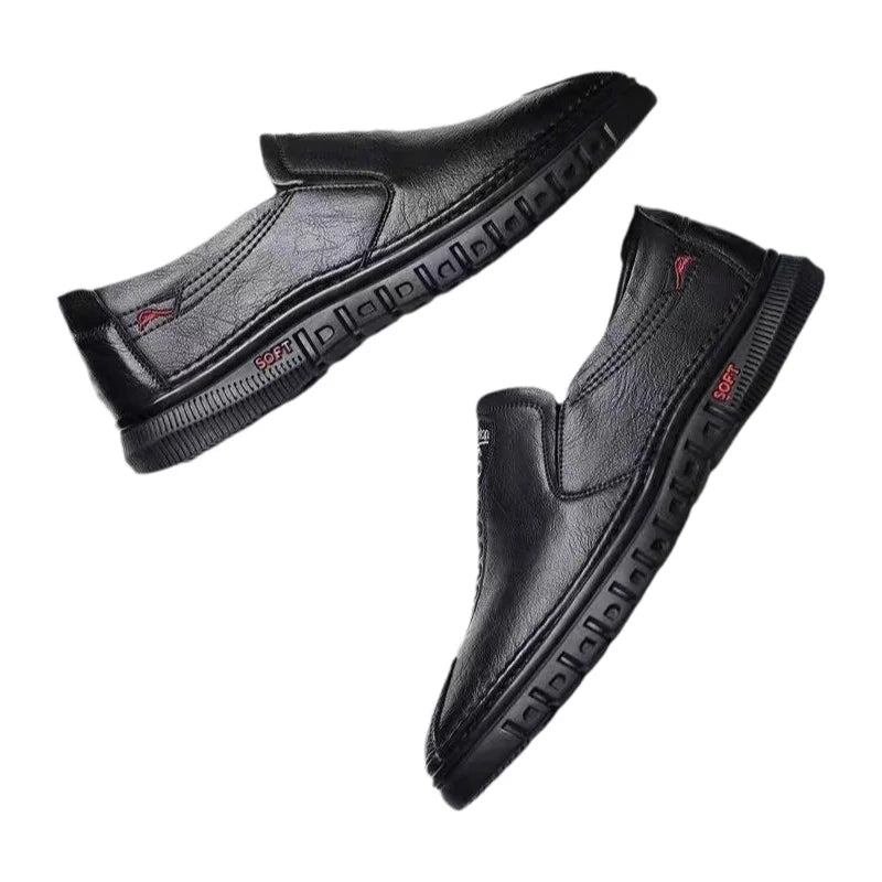 Men's Casual Breathable Leather Surface Shoes Soft Bottom Fashion Business Shoes for Middle-Aged And Elderly Fathers