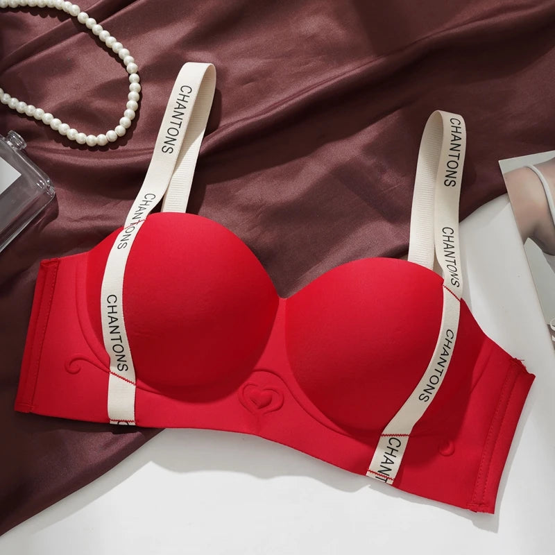 Seamless Underwear Women's Small Breasts Push Up And Without Wire Rings To Shrink Side Breasts Letter Strap Bra