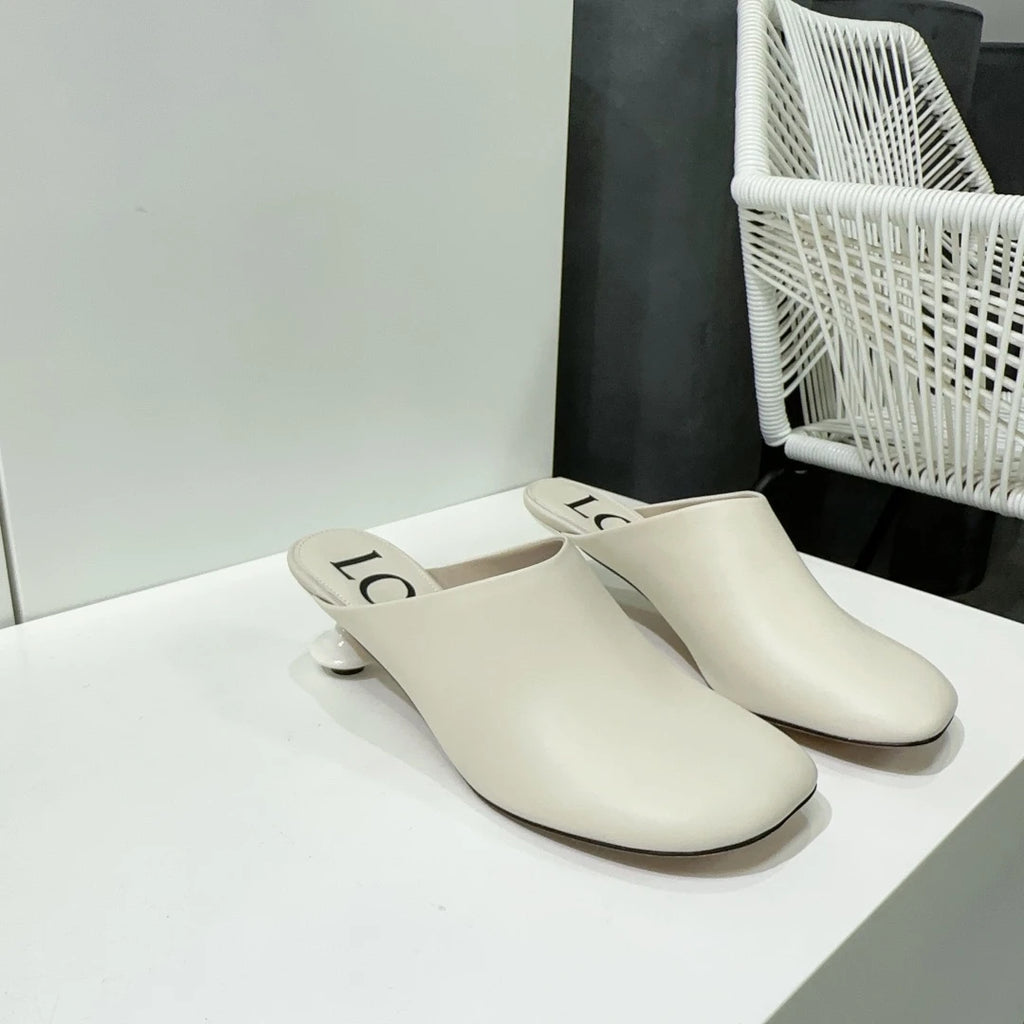 White Sheepskin Square Head Women's Slipper Baotou Textured Elegant Commuter Casual Simple Sense of Classic Wine Glass Heels New