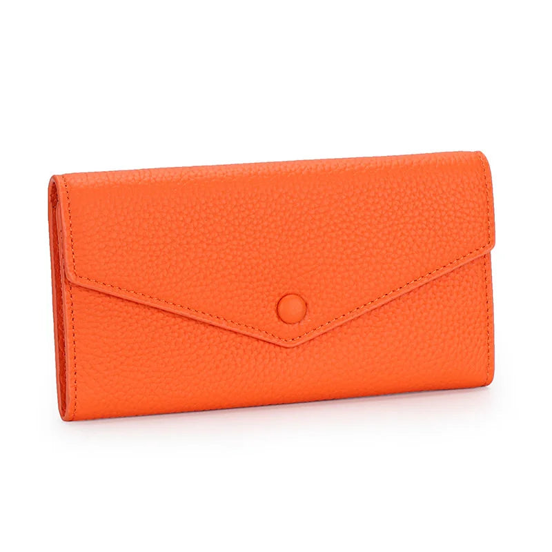 Ladies Genuine Leather Long Wallet Women's Large Capacity Clutch Wallet Envelope Multifunctional Mobile Phone Wallet Purse
