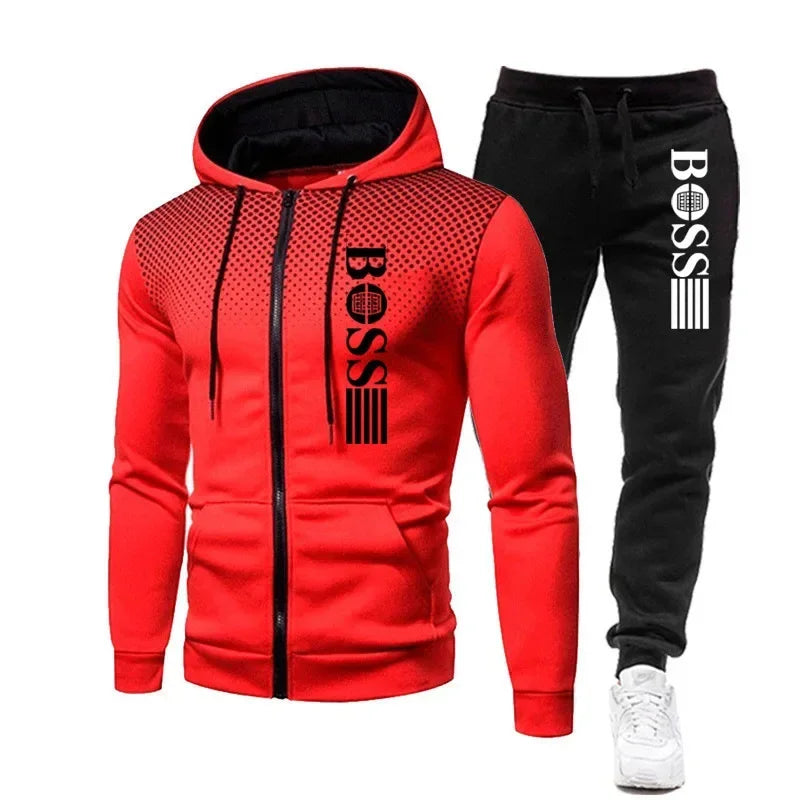 Two-piece Set of Warm Sportswear for Autumn and Winter, 2026New Style Fashionable Men's Zipper Hoodie + Casual Pants Set