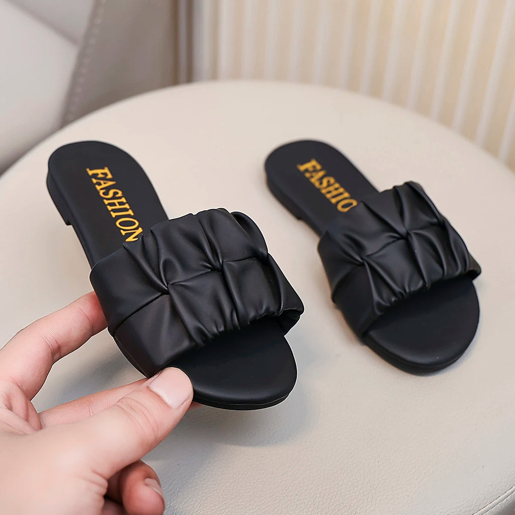 Fashion Summer Girls Pleated Slippers Fashion Children Flats Outdoor Kids Slippers Soft Anti-Slippery Kids Beach Slides Shoes