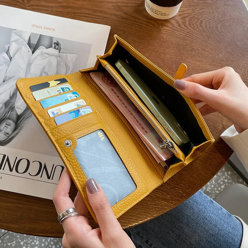 Genuine Leather Wallet Women Long Clutch Fashion Luxury Brand Ladies Purses Card Holder Zipper Coin Pocket High Quality Billfold