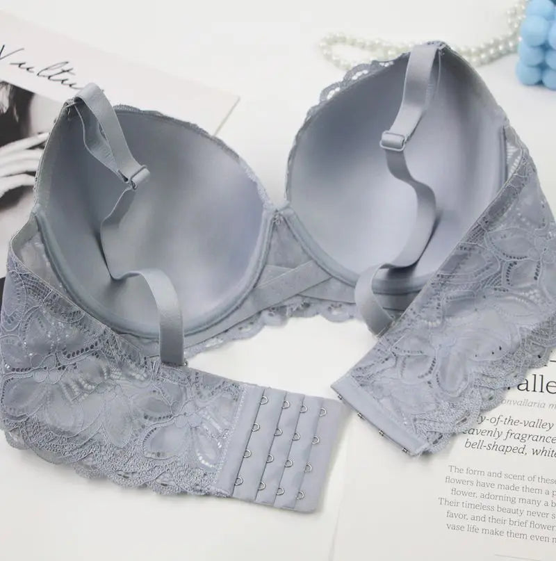 New Sexy Floral Lace Kint Underwire Push Up Bras Padded Bow Thin Mold CDE Cup Underwear For Women Plus Size Breathable Lingerie