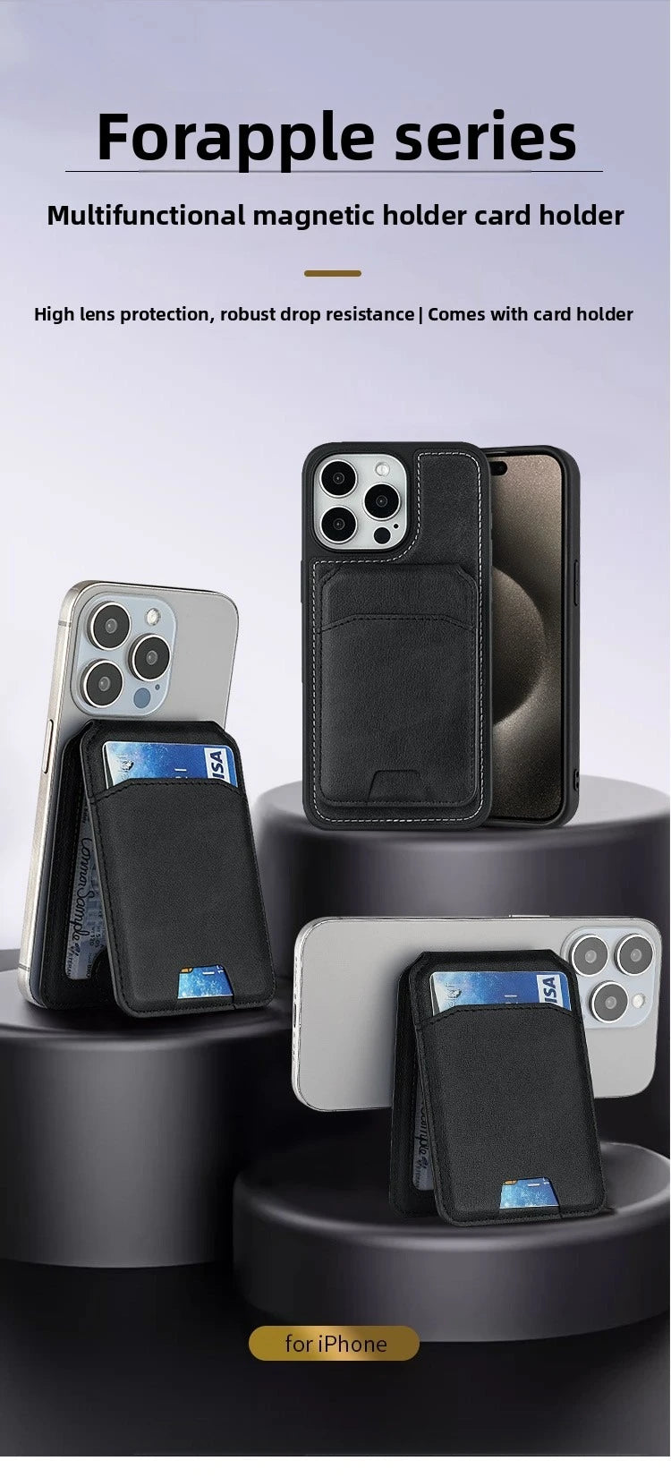 Luxury Strong Magnetic Leather Vertical Card Solt Credit ID Mobile Phone Back Pocket Wallet Case Phone Stand Shockproof Cover