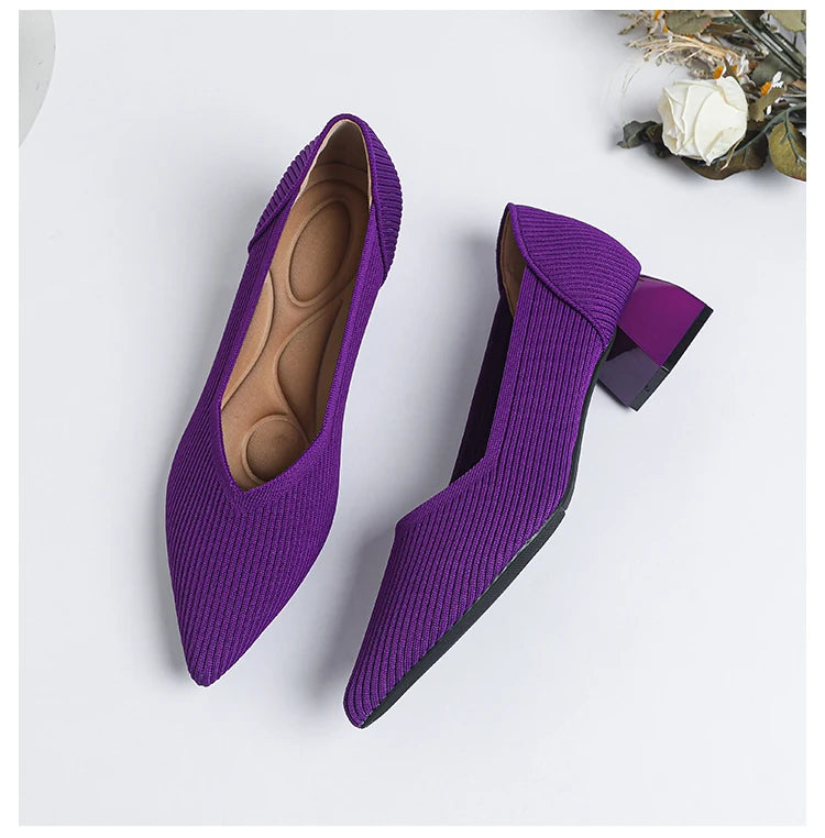 2026 New Women's High Heels Large 42/43 Fashion Pointed Anti slip Rubber Bottom Knitted Breathable Shoes