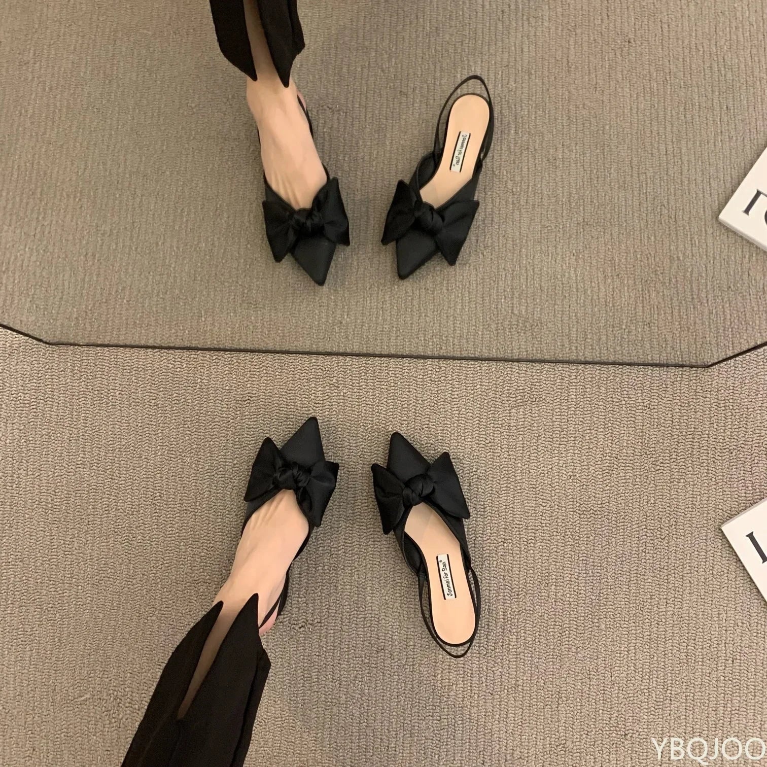 Bow Sandals Women 2026 Summer Pointed Low Heel Sandals Women Fashion Baotou Thin Strap Sandals High Heels Sandalias De Mujer