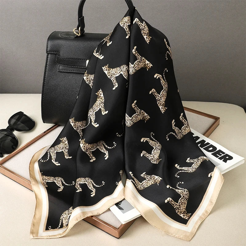 2025 Luxury 70cm Silk Square Scarf Women Print Satin Neck Tie Female Hair Wrist Bandana Headkerchief Shawl Wrap Hijab Echarpe