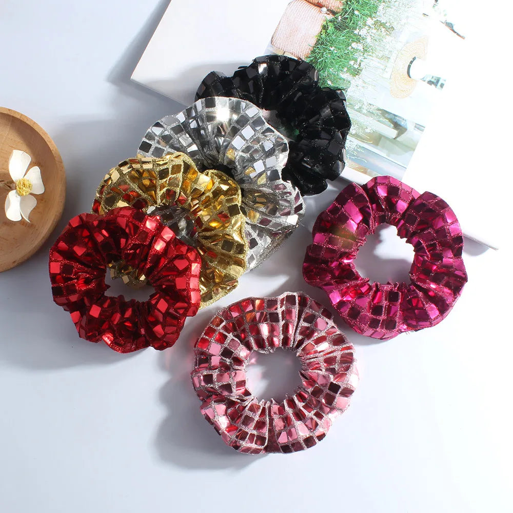 Square sequined large intestine hair band high elastic ponytail women's high-end fabric headrope hair accessories